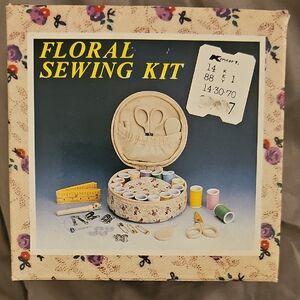 Vintage Floral Sewing Kit with Colorful Threads
